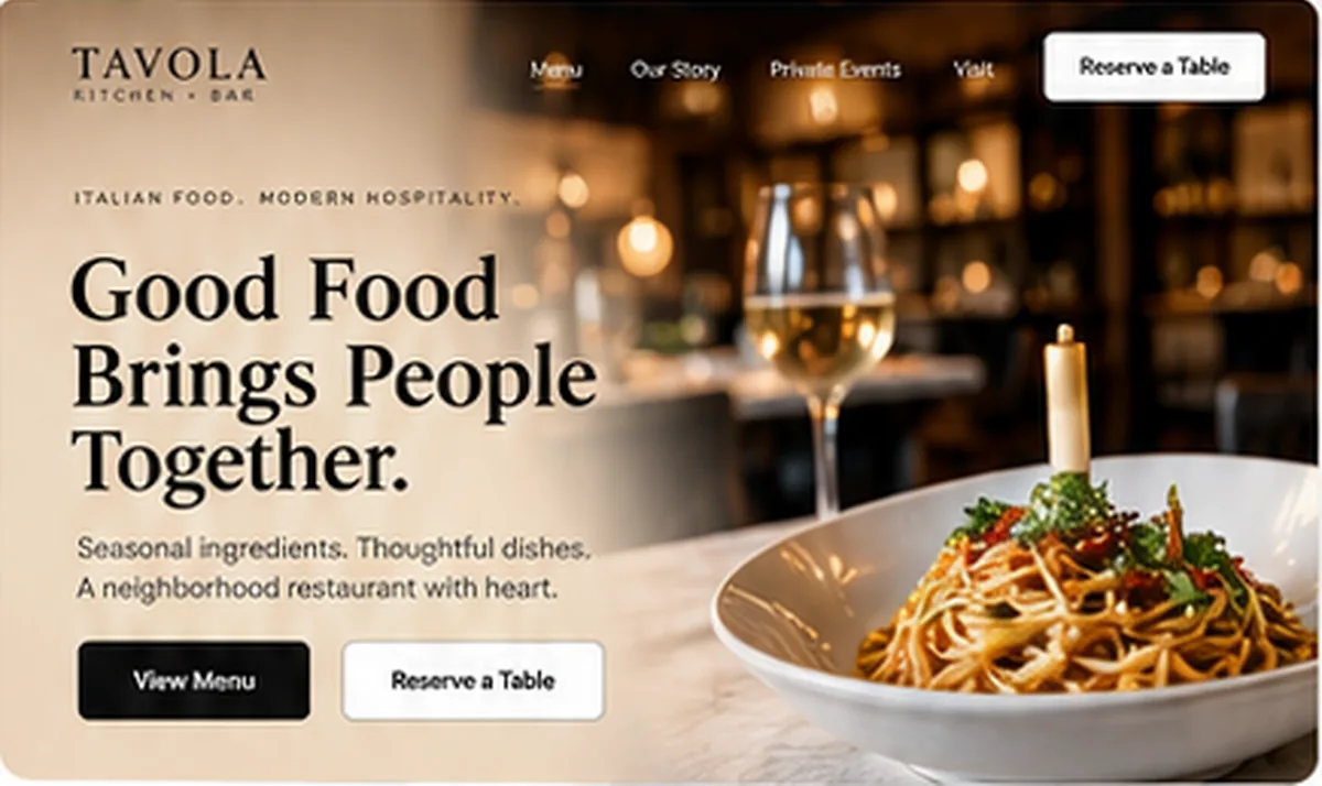 Tavola Kitchen concept homepage