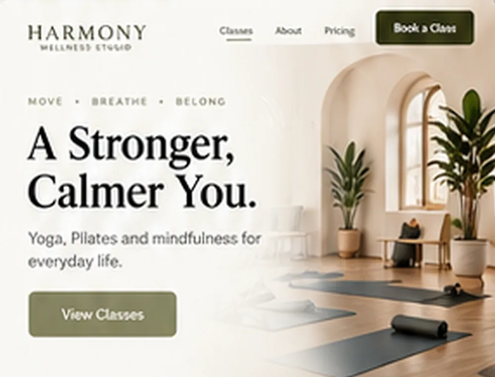 Harmony Wellness concept homepage